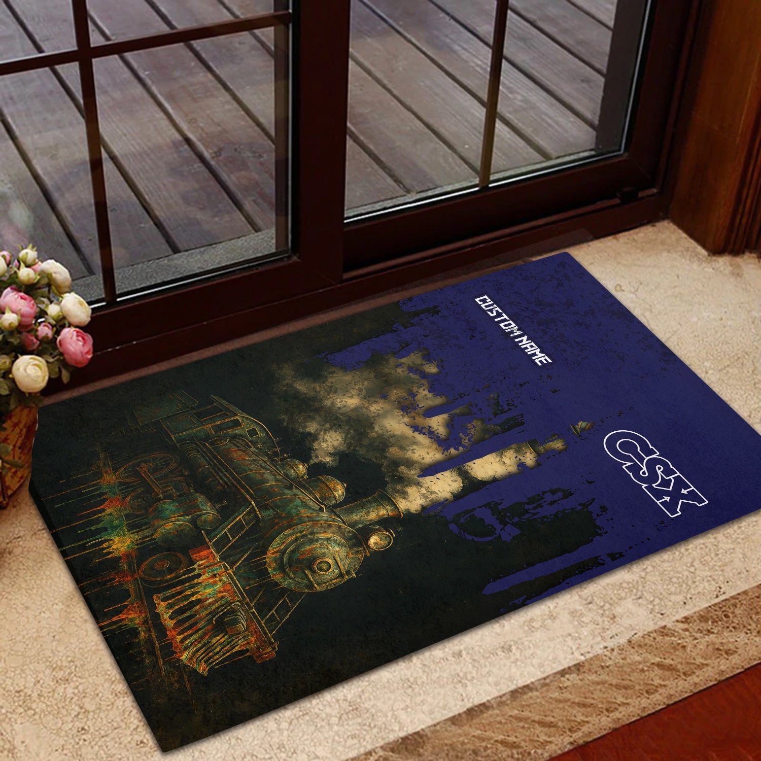 Railspirit Personalized CSX Transportation Railroad Doormat Vintage Train Art Style Mat For Locomotive Fans