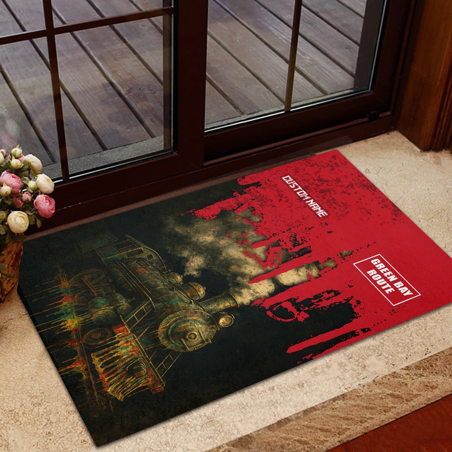 Railspirit Personalized Green Bay & Western Railroad Doormat Vintage Train Art Style Mat For Locomotive Fans