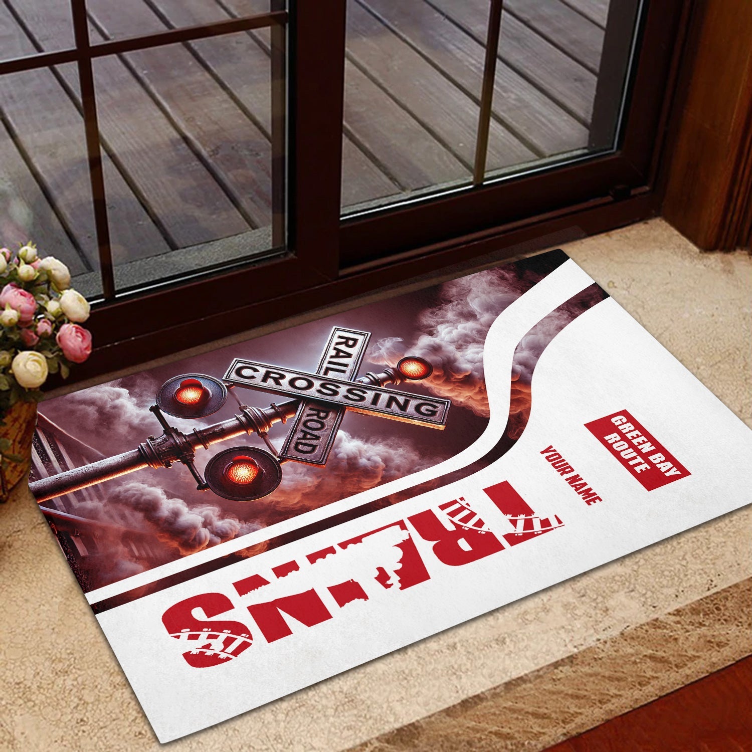 Railspirit Personalized Green Bay & Western Railroad Doormat Railroad Crossing Sign Mat All Over Print
