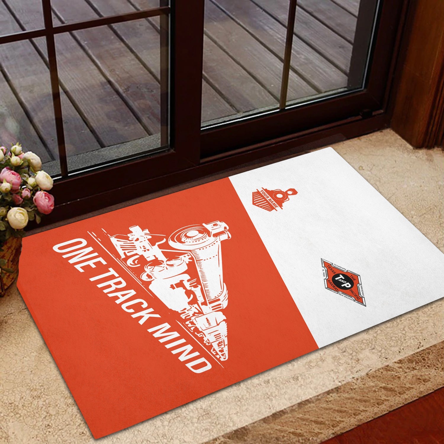 Railspirit Personalized Texas and Pacific Railway Doormat One Track Mind Mat Gift Idea For Train Lover