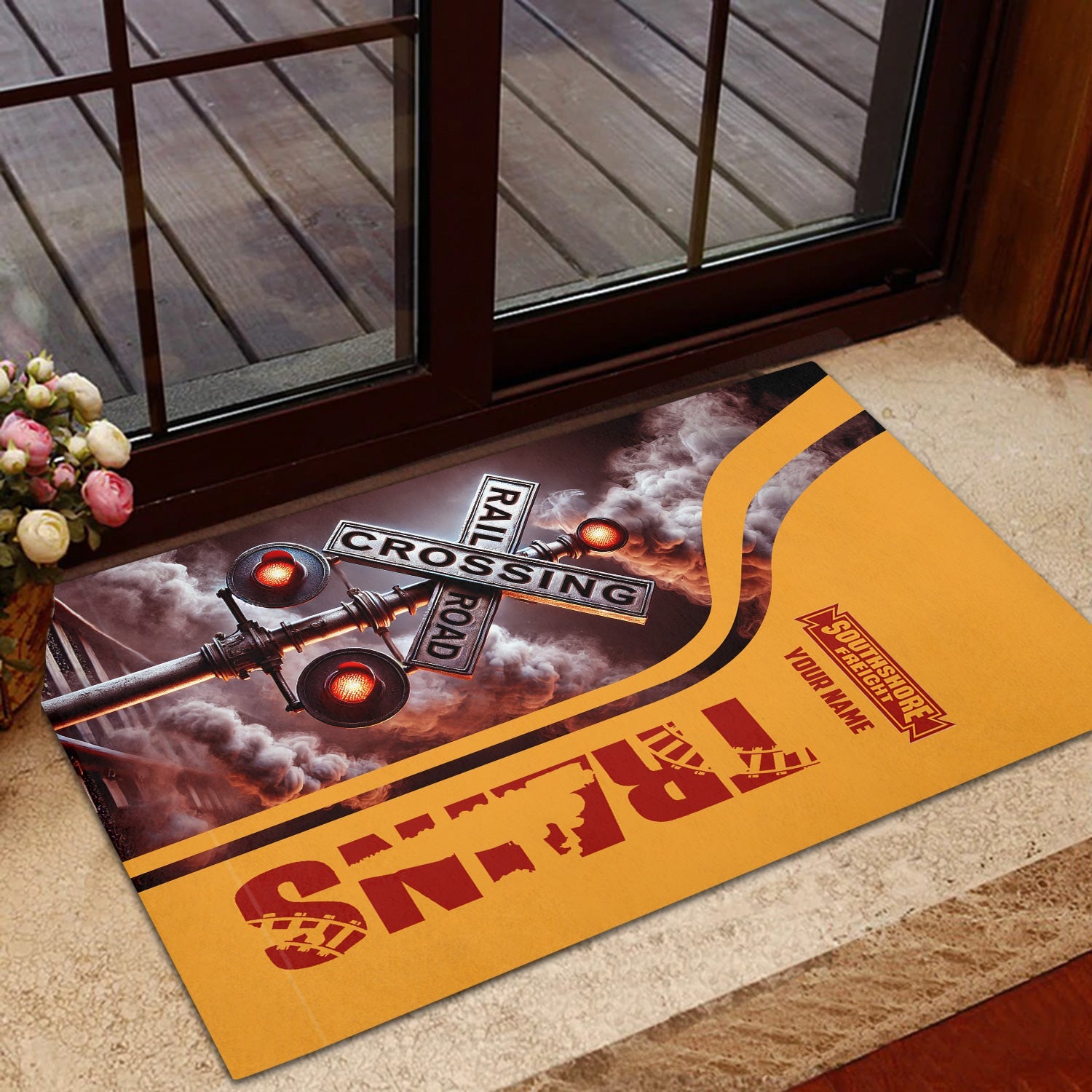 Railspirit Personalized Chicago South Shore and South Bend Railroad Doormat Railroad Crossing Sign Mat All Over Print