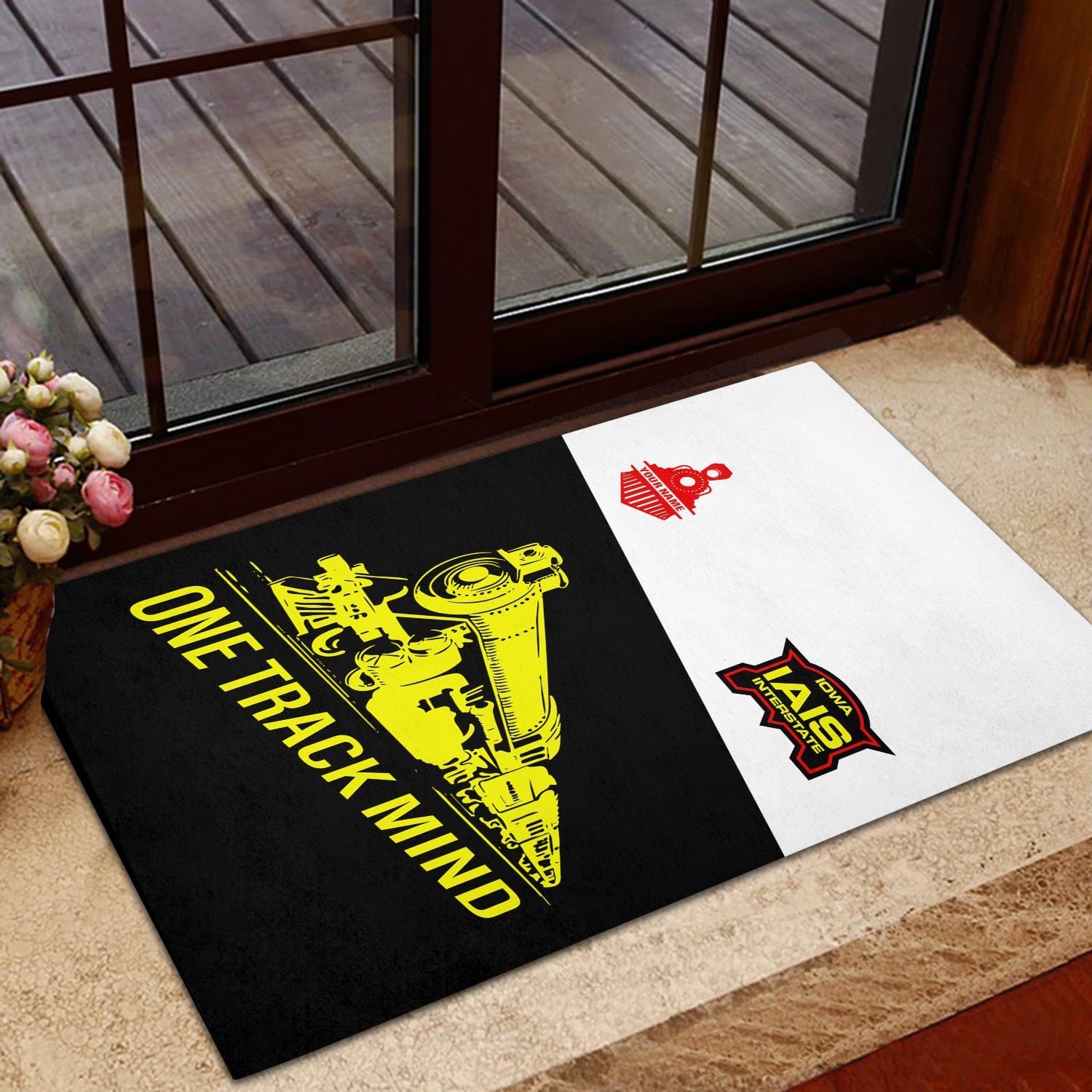 Railspirit Personalized Iowa Interstate Railroad Doormat One Track Mind IAIS Mat Gift Idea For Train Lover