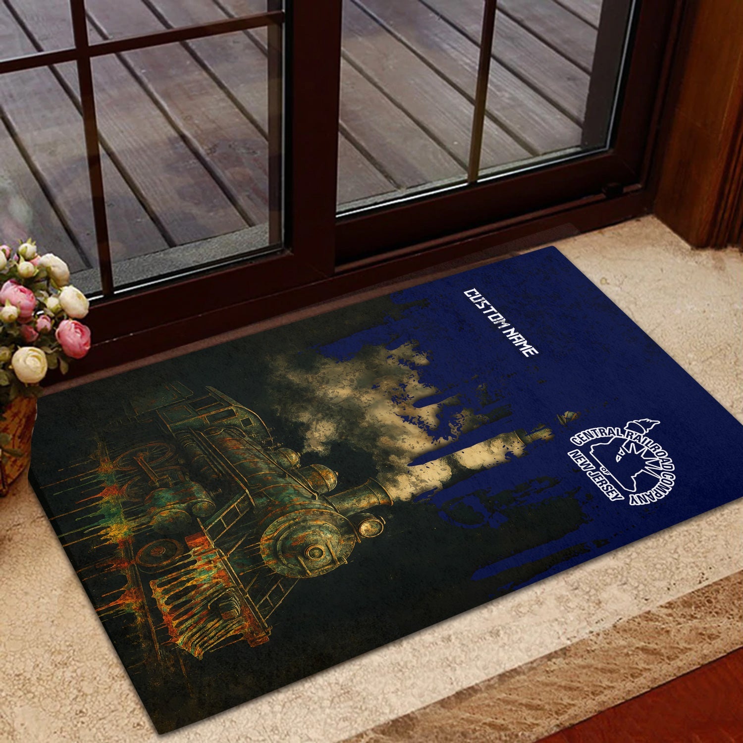 Railspirit Personalized Jersey Central Railroad Doormat Vintage Train Art Style CNJ Mat For Locomotive Fans