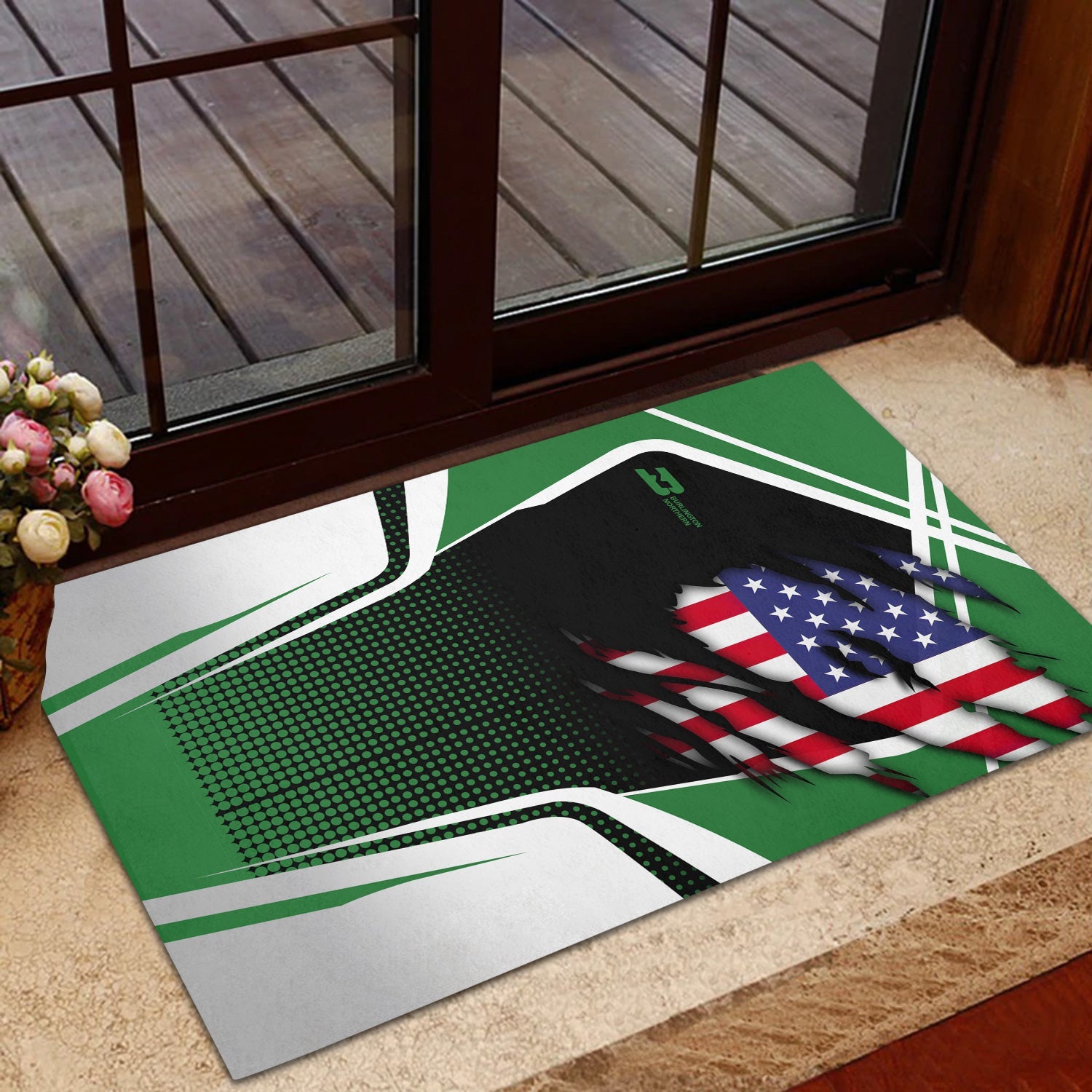Railspirit Personalized Burlington Northern Railroad Doormat American Vintage All Over Printed Door Mat