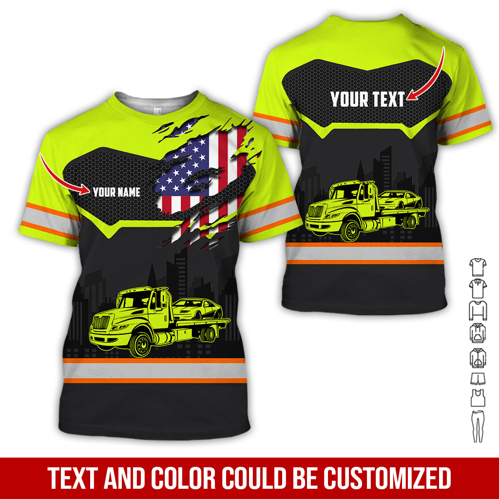 Custom Name Love Tow Truck, Custom Truck Driver Shirt, 3D Printed Graphics for Towing Services