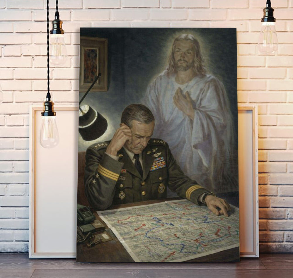 Jesus Watching Over Soldier Canvas Wall Art Christian Military Gift Religious Wall Decor for Veteran Office Home Prayer Room