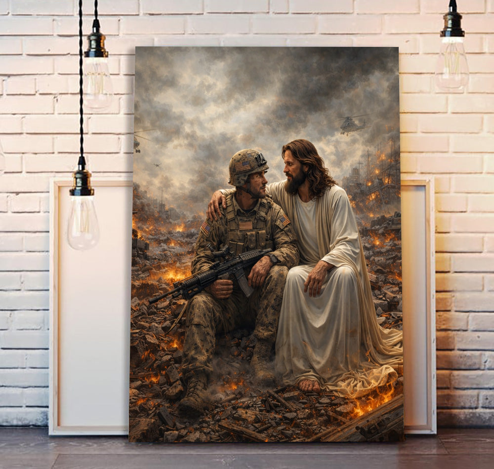 Jesus Comforting a Soldier Wall Art, Christian Faith Canvas Print, Jesus with Soldier in War, Religious Gift for Veterans, Home Decor