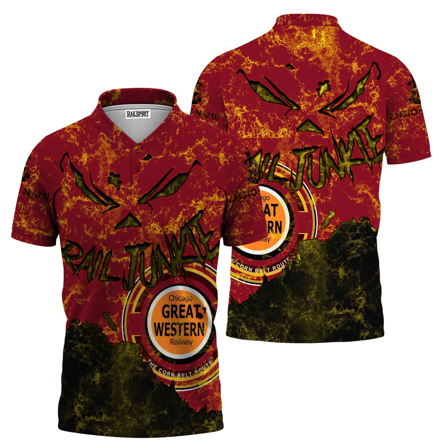 Railspirit Personalized Chicago Great Western Railroad Polo Shirt Torn Graphic Style Train Shirt For Rail Junkie
