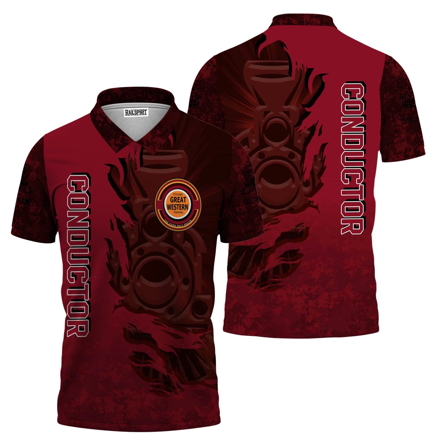 Railspirit Personalized Chicago Great Western Railroad Polo Shirt Blazing Style with Custom Position Train Shirt
