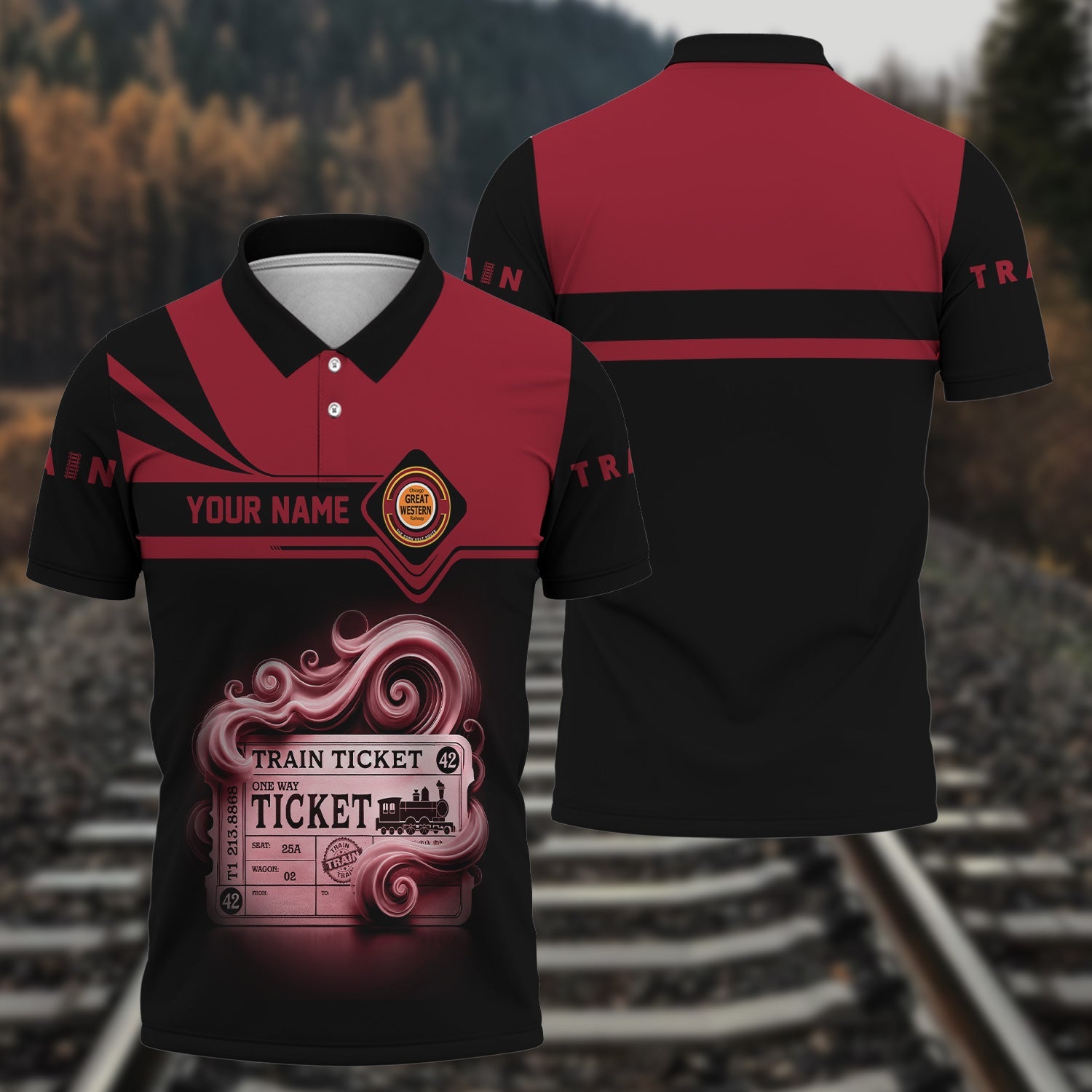 Railspirit Custom Name Chicago Great Western Railroad Polo Shirt American Train Ticket Printed Shirt