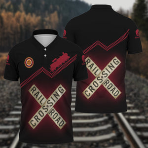 Railspirit Personalized Chicago Great Western Railroad Polo Shirt Railroad Crossing Printed Train Track Shirt