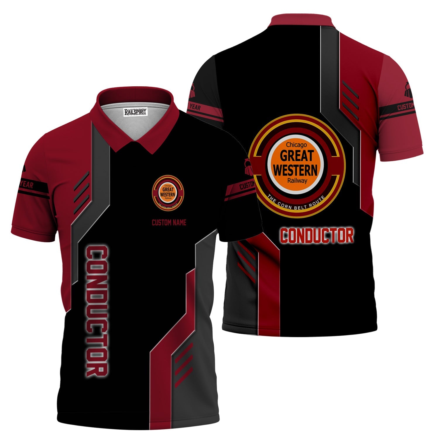 Railspirit Personalized Chicago Great Western Railroad Polo Shirt Unique Railway Style with Custom Job Train Shirt
