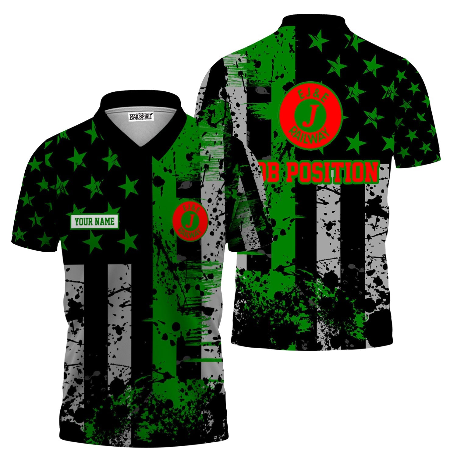 Railspirit Personalized Elgin Joliet And Eastern Railroad Polo Shirt Artistic Paint American Flag Style Train Shirt