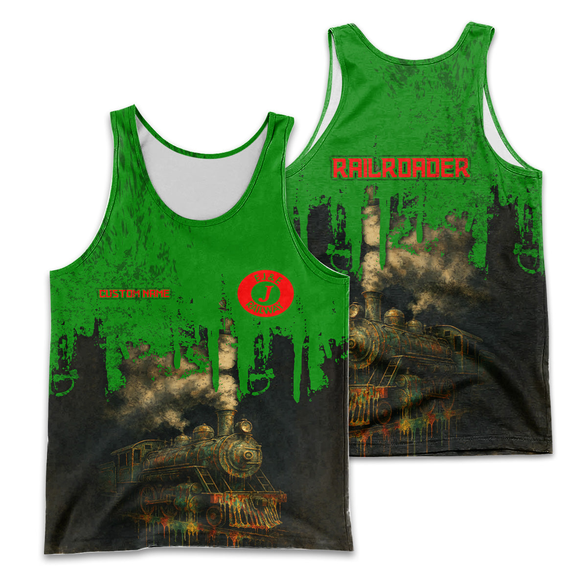 Railspirit Personalized Elgin Joliet And Eastern Railroad Men Tank Top Vintage Train Art Style Shirt For Locomotive Fans