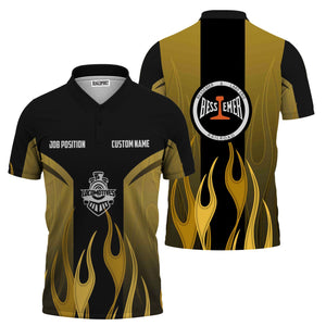 Railspirit Custom Name and Job Title Bessemer And Lake Erie Railroad Polo Shirt Flame Graphic Train Shirt
