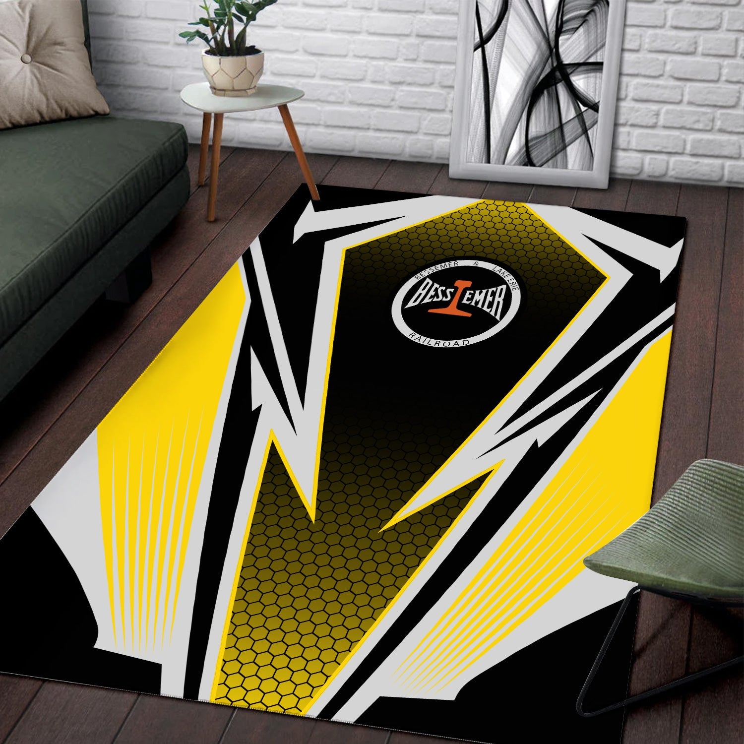 Railspirit Bessemer And Lake Erie Railroad Area Rug Lightning Graphic Style Rug Gift Idea For Train Lover