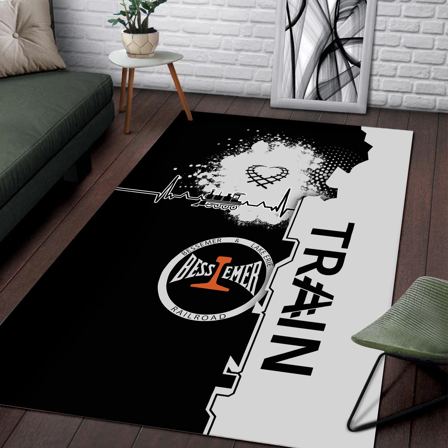 Railspirit Bessemer And Lake Erie Railroad Area Rug Engine Heartbeat and Track Love Style Rug Gift Idea For Train Lovers