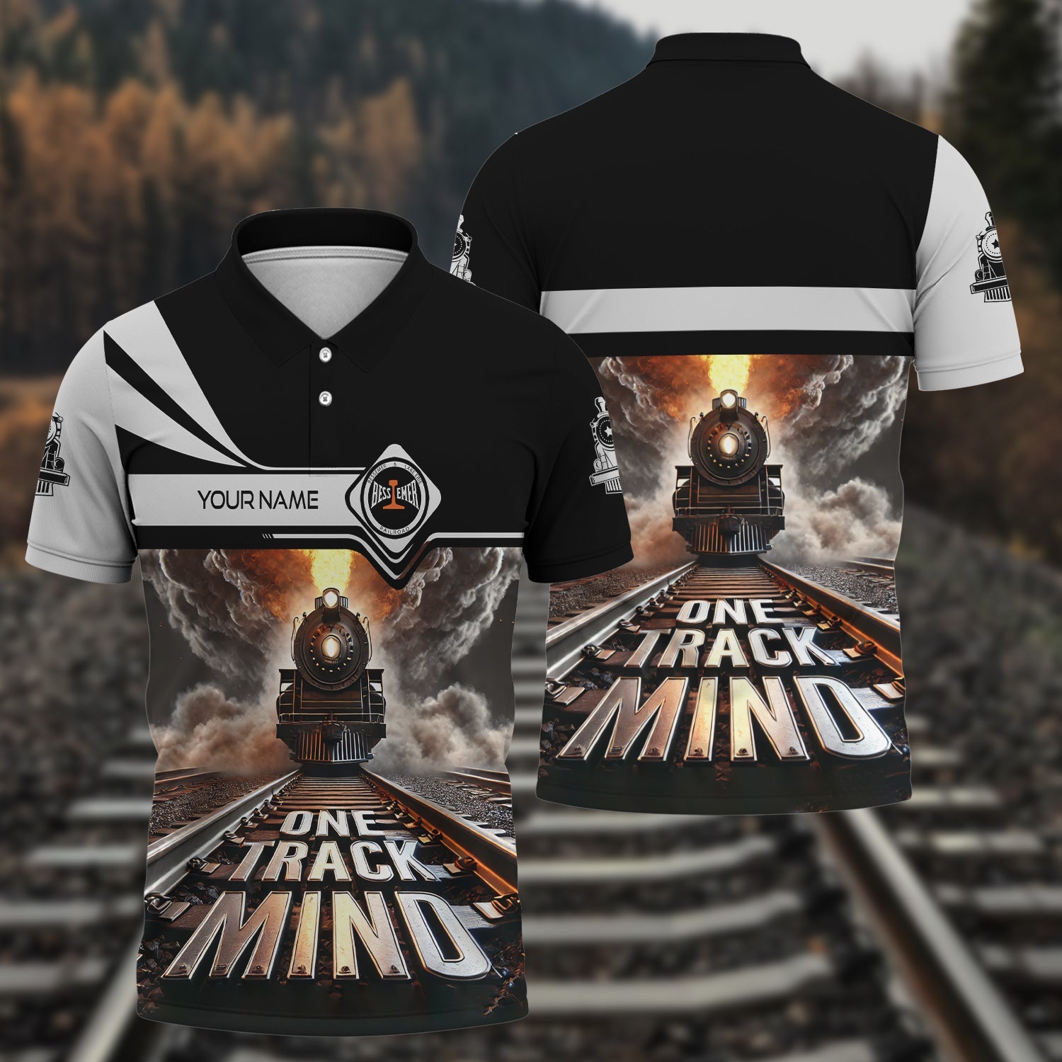 Railspirit Personalized Bessemer And Lake Erie Railroad Polo Shirt One Track Mind Train Printed Shirt