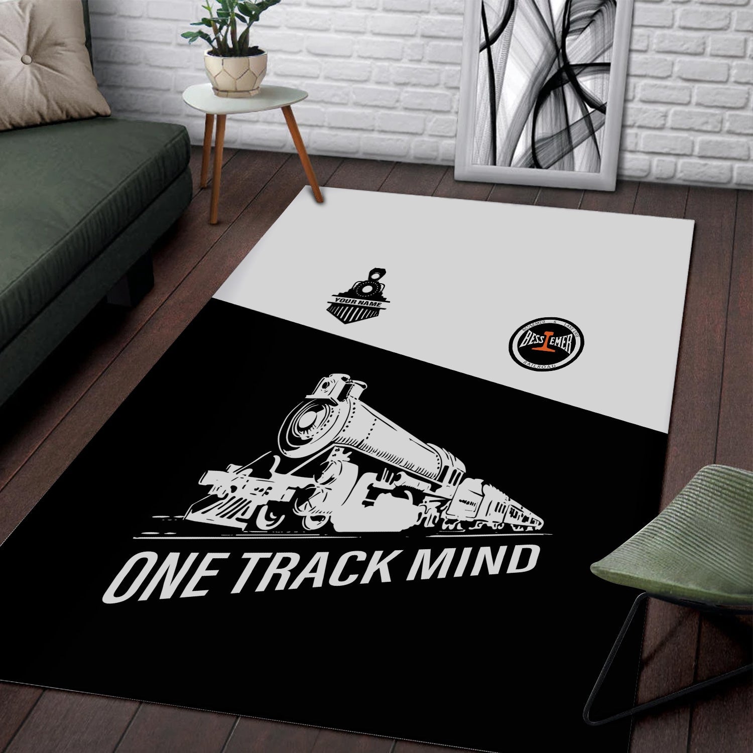 Railspirit Personalized Bessemer And Lake Erie Railroad Area Rug One Track Mind Train Rug Gift Idea For Train Lover