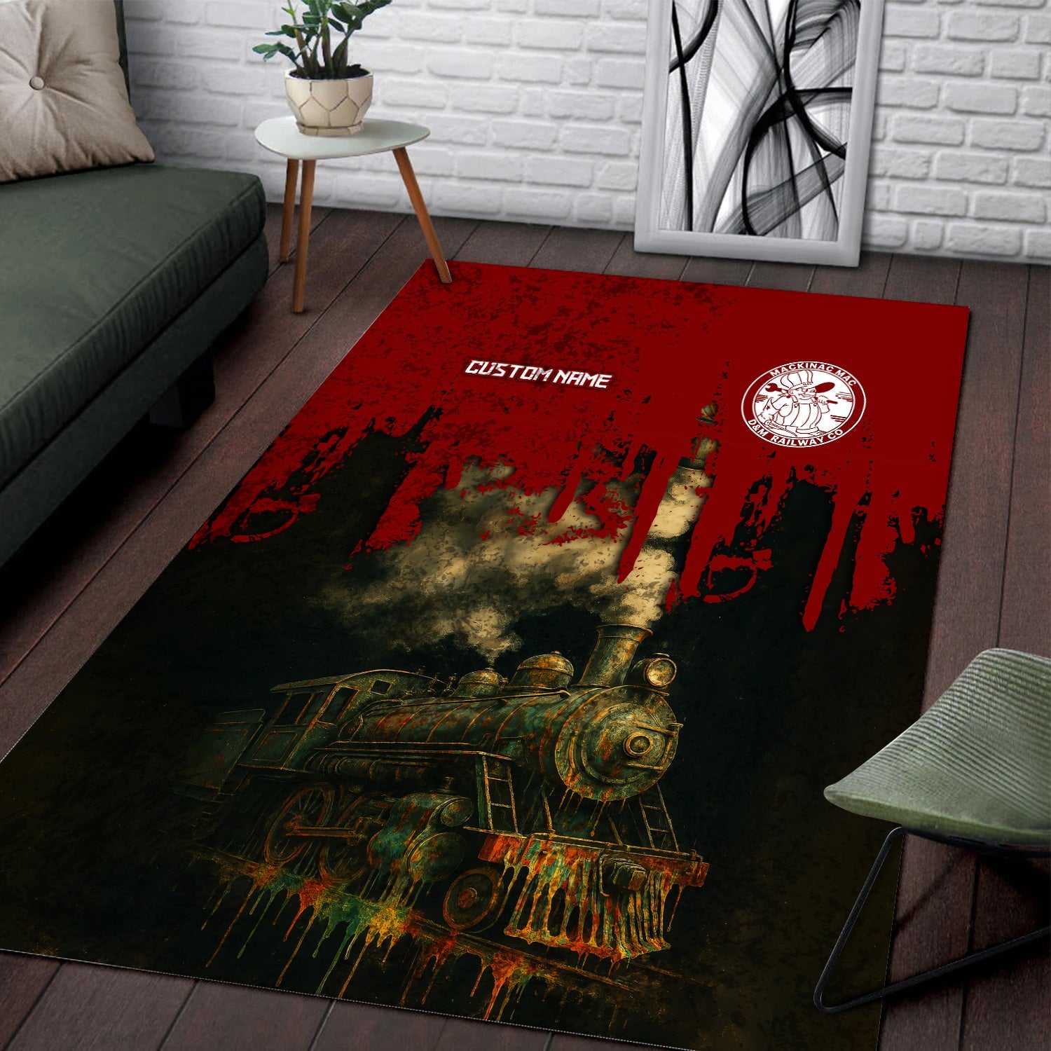 Railspirit Personalized Detroit & Mackinac Railroad Area Rug Vintage Train Art Style Rug For Locomotive Fans