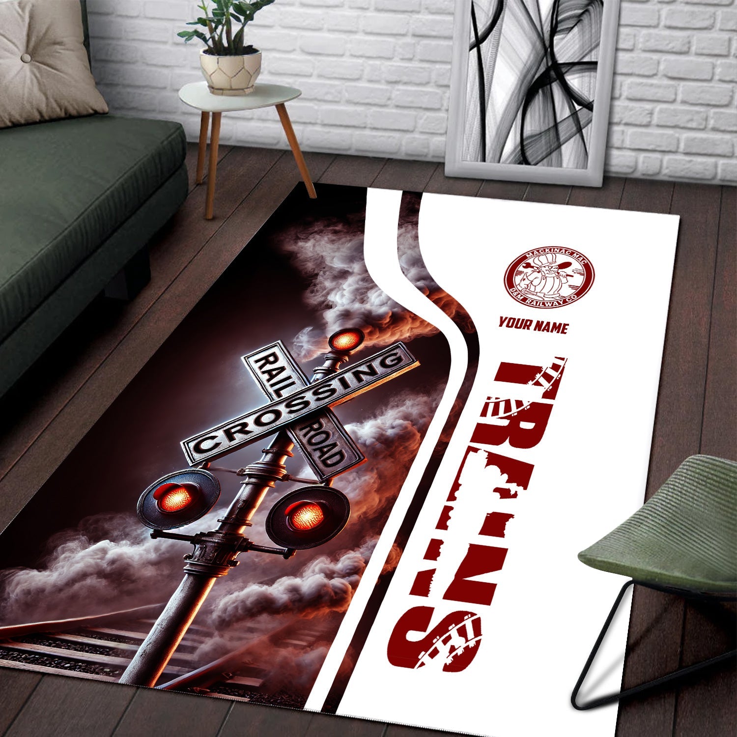 Railspirit Personalized Detroit & Mackinac Railroad Area Rug Railroad Crossing Sign Rug All Over Print