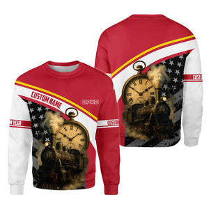 Railspirit Personalized Canadian Pacific Kansas City Sweatshirt Classic Steam Engine With Retro Pocket Watch CPKC Shirt All Over Print