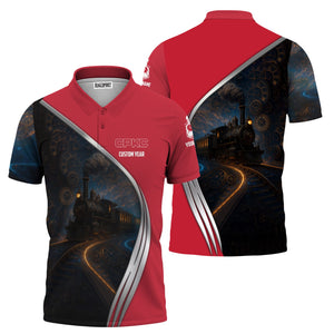 Railspirit Personalized Canadian Pacific Kansas City Polo Shirt Steampunk Locomotive with Custom Year CPKC Train Shirt