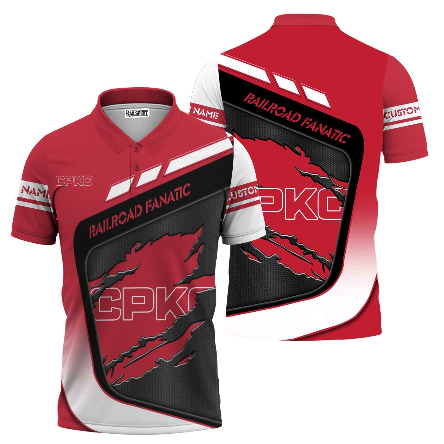 Railspirit Personalized Canadian Pacific Kansas City Polo Shirt Ripped Texture Style CPKC Train Shirt For Railroad Fanatic