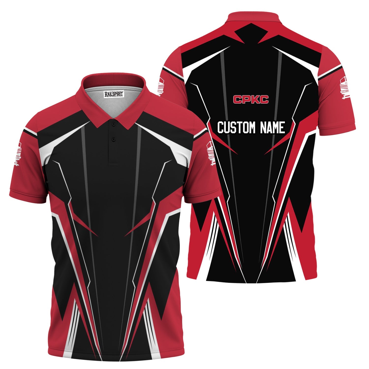 Railspirit Personalized Canadian Pacific Kansas City Polo Shirt Lightning-Edge Design CPKC Train Shirt For Railroad Lovers