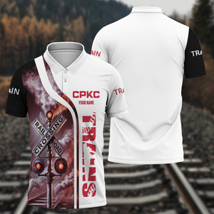 Railspirit Personalized Canadian Pacific Kansas City Polo Shirt Crossing Railroad Sign American Locomotive Train Shirt All Over Print