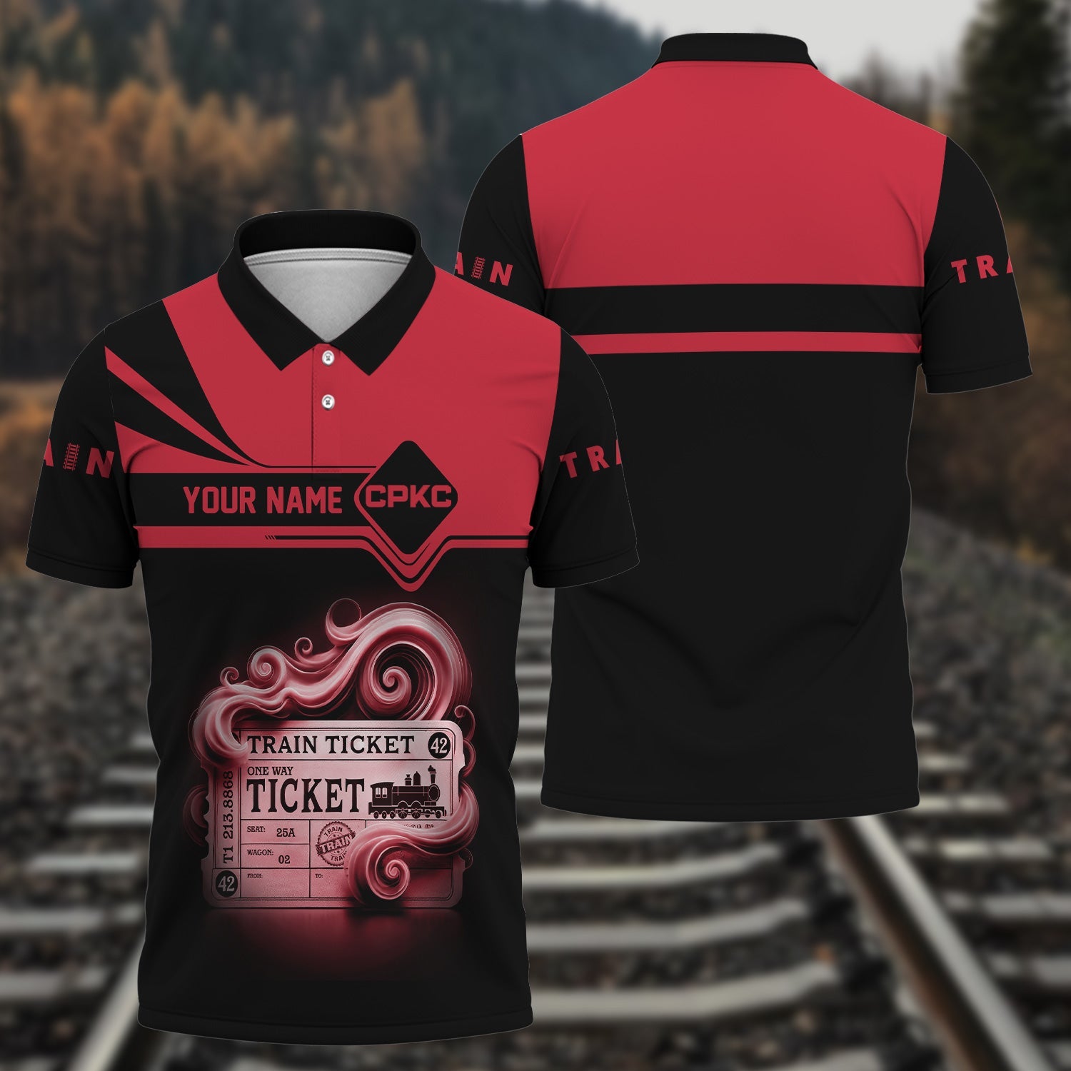 Railspirit Custom Name Canadian Pacific Kansas City Polo Shirt American Train Ticket CPKC Printed Shirt
