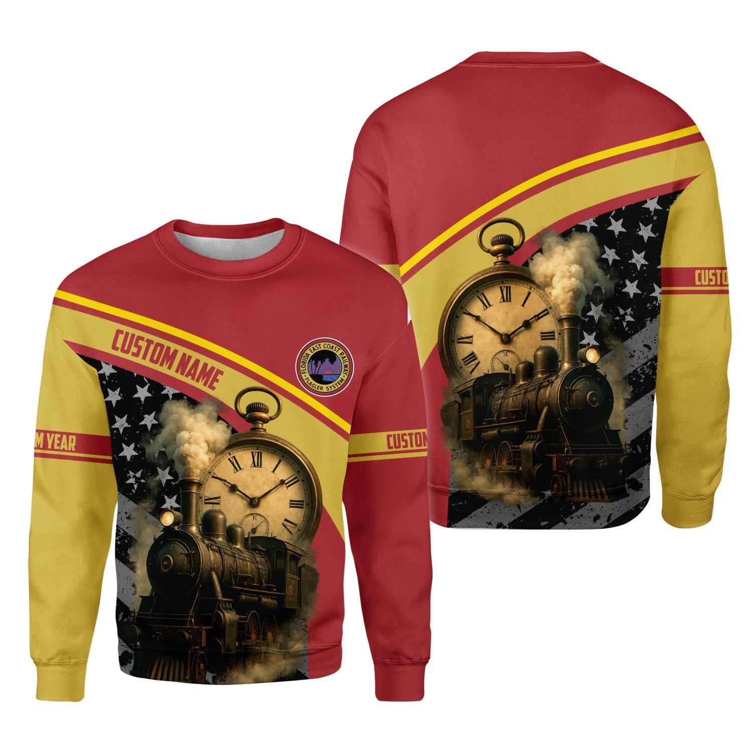 Railspirit Personalized Florida East Coast Railway Sweatshirt Classic Steam Engine With Retro Pocket Watch Shirt All Over Print