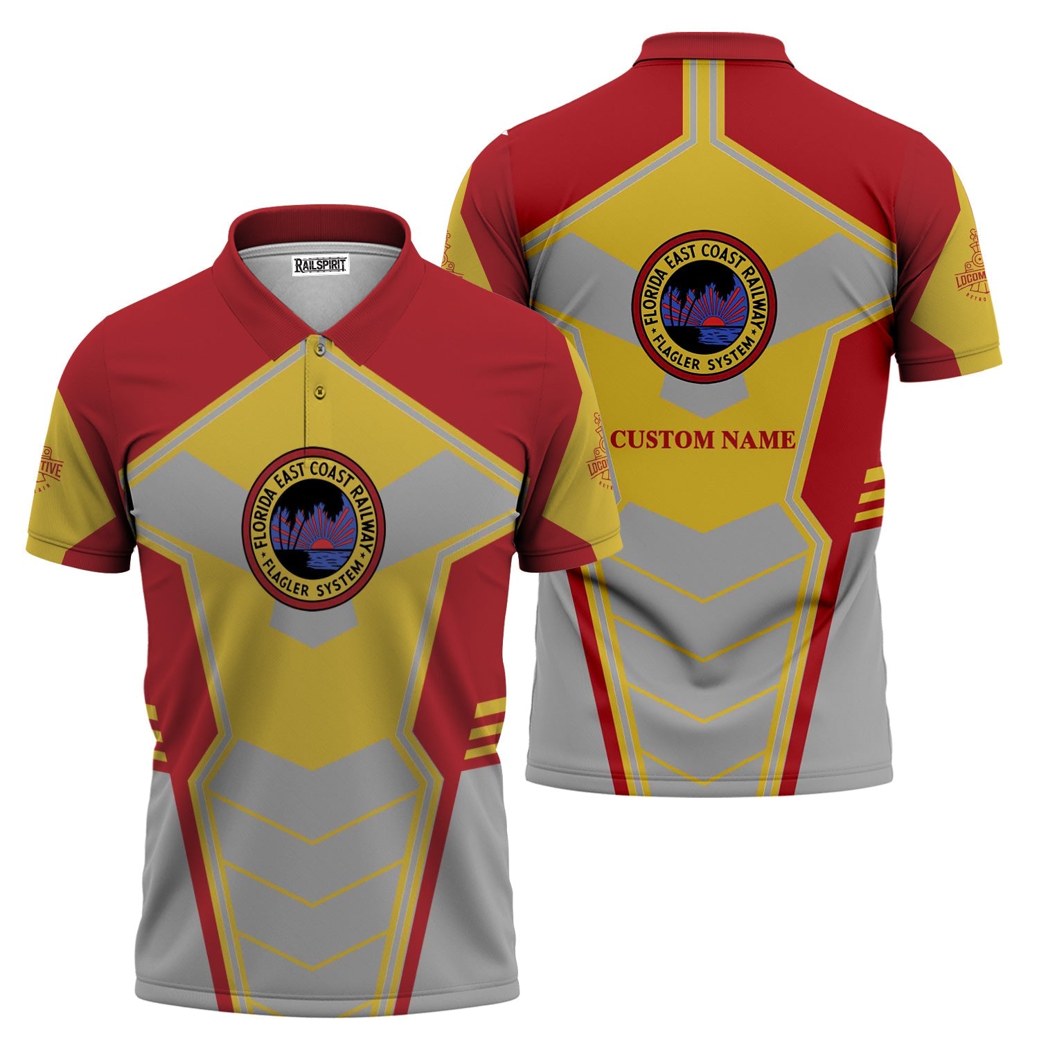 Railspirit Personalized Florida East Coast Railway Polo Shirt Engine-Inspired Style Train Shirt for Railroad Fanatic