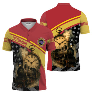 Railspirit Personalized Florida East Coast Railway Polo Shirt Classic Steam Engine With Retro Pocket Watch Shirt All Over Print