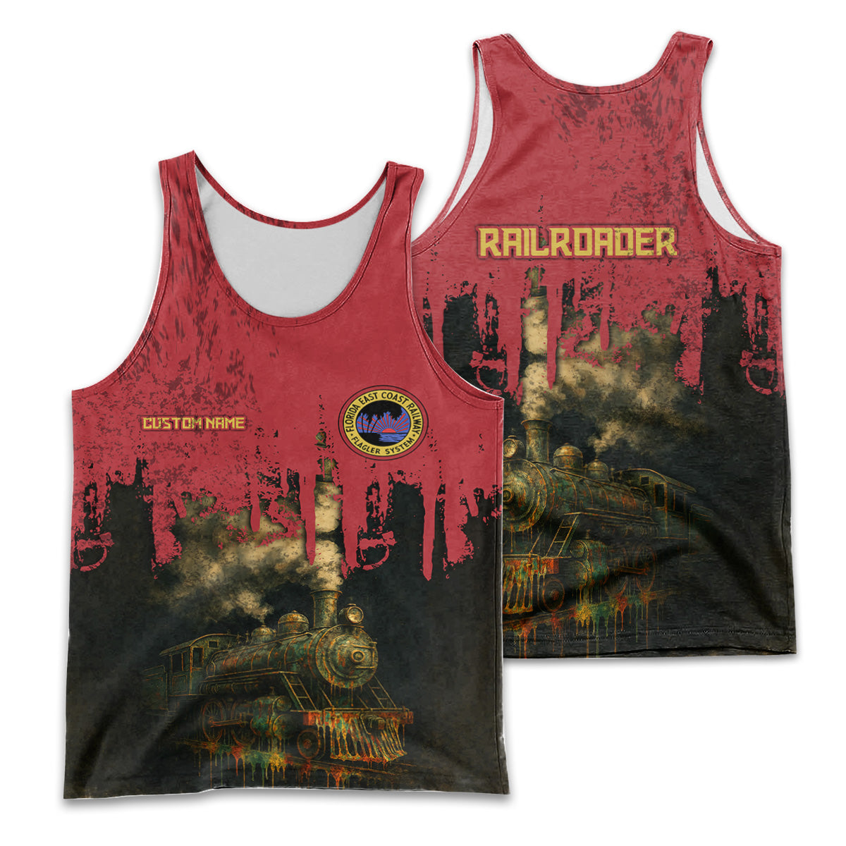 Railspirit Personalized Florida East Coast Railway Men Tank Top Vintage Train Art Style Shirt For Locomotive Fans