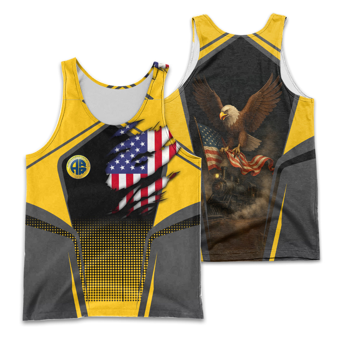 Railspirit Personalized Alaska Railroad Men Tank Top American Eagle Vintage Train Shirt