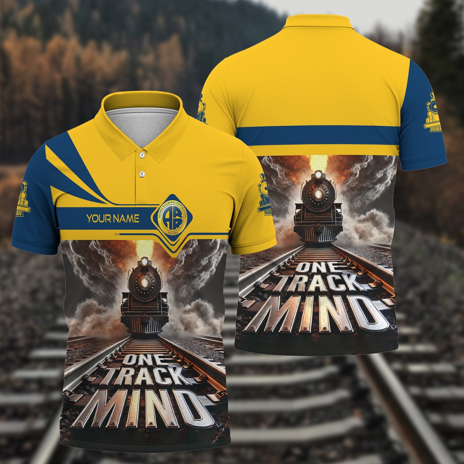 Railspirit Personalized Alaska Railroad Polo Shirt One Track Mind Train Printed Shirt
