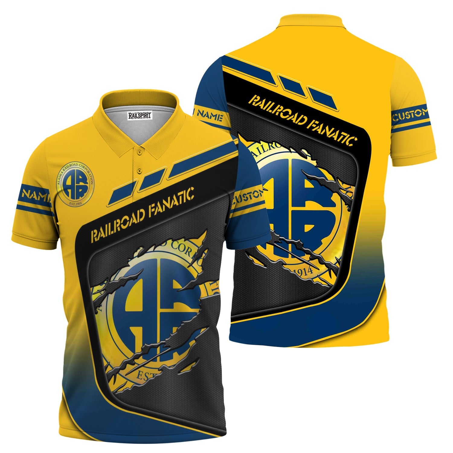 Railspirit Personalized Alaska Railroad Polo Shirt Ripped Texture Style Train Shirt For Railroad Fanatic