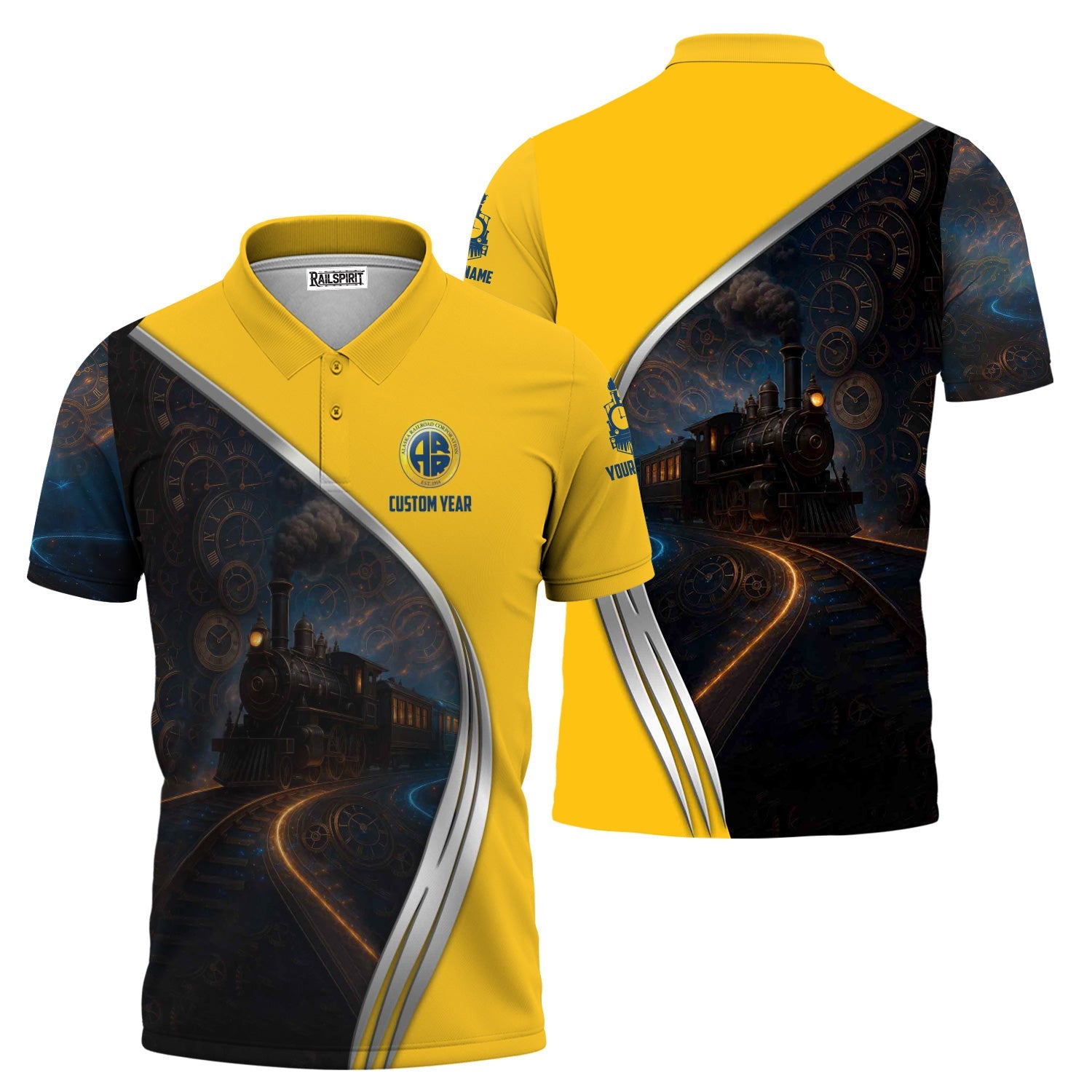 Railspirit Personalized Alaska Railroad Polo Shirt Steampunk Locomotive with Custom Year Train Shirt