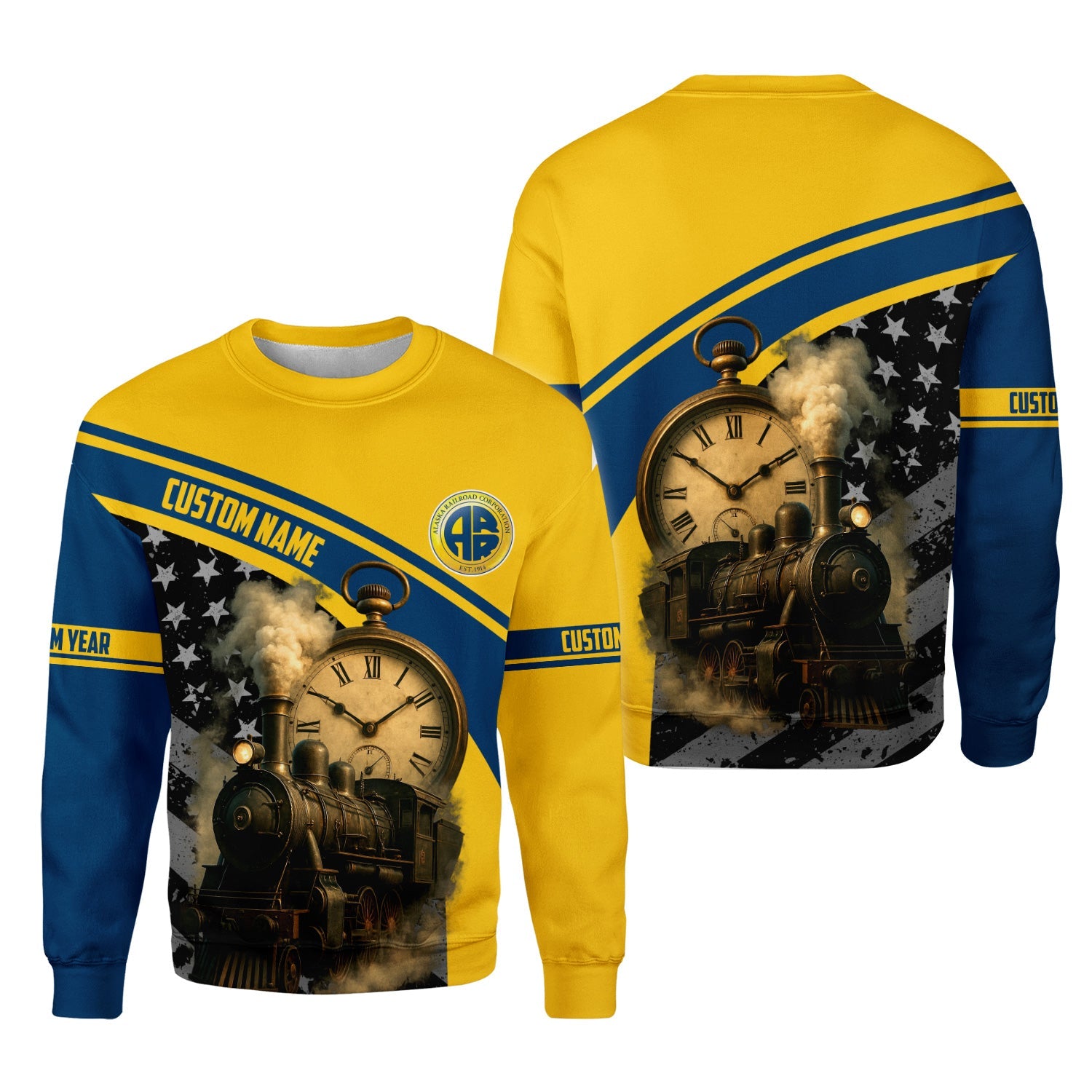Railspirit Personalized Alaska Railroad Sweatshirt Classic Steam Engine With Retro Pocket Watch Shirt All Over Print