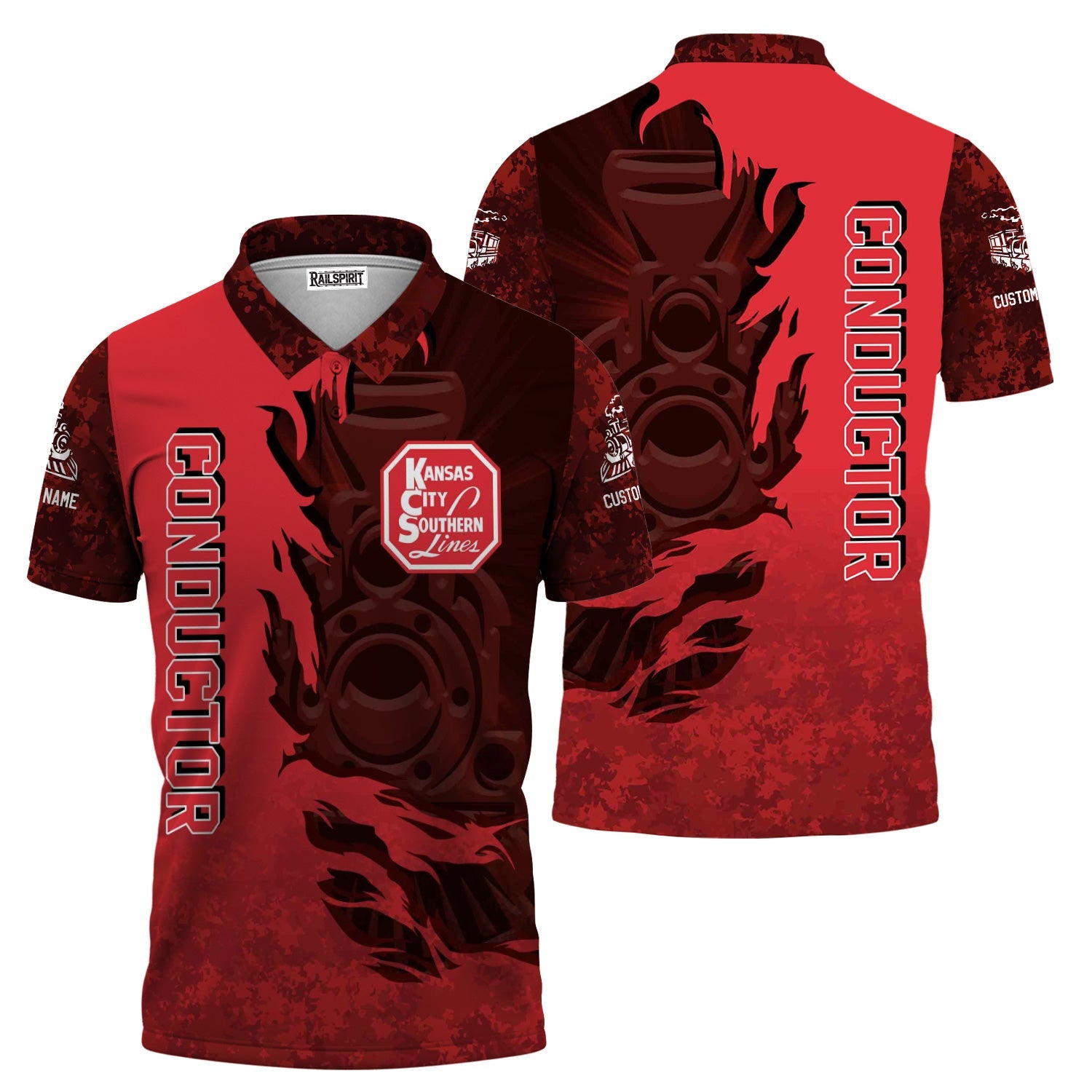 Railspirit Personalized Kansas City Southern Polo Shirt Blazing Style with Custom Position Train Shirt