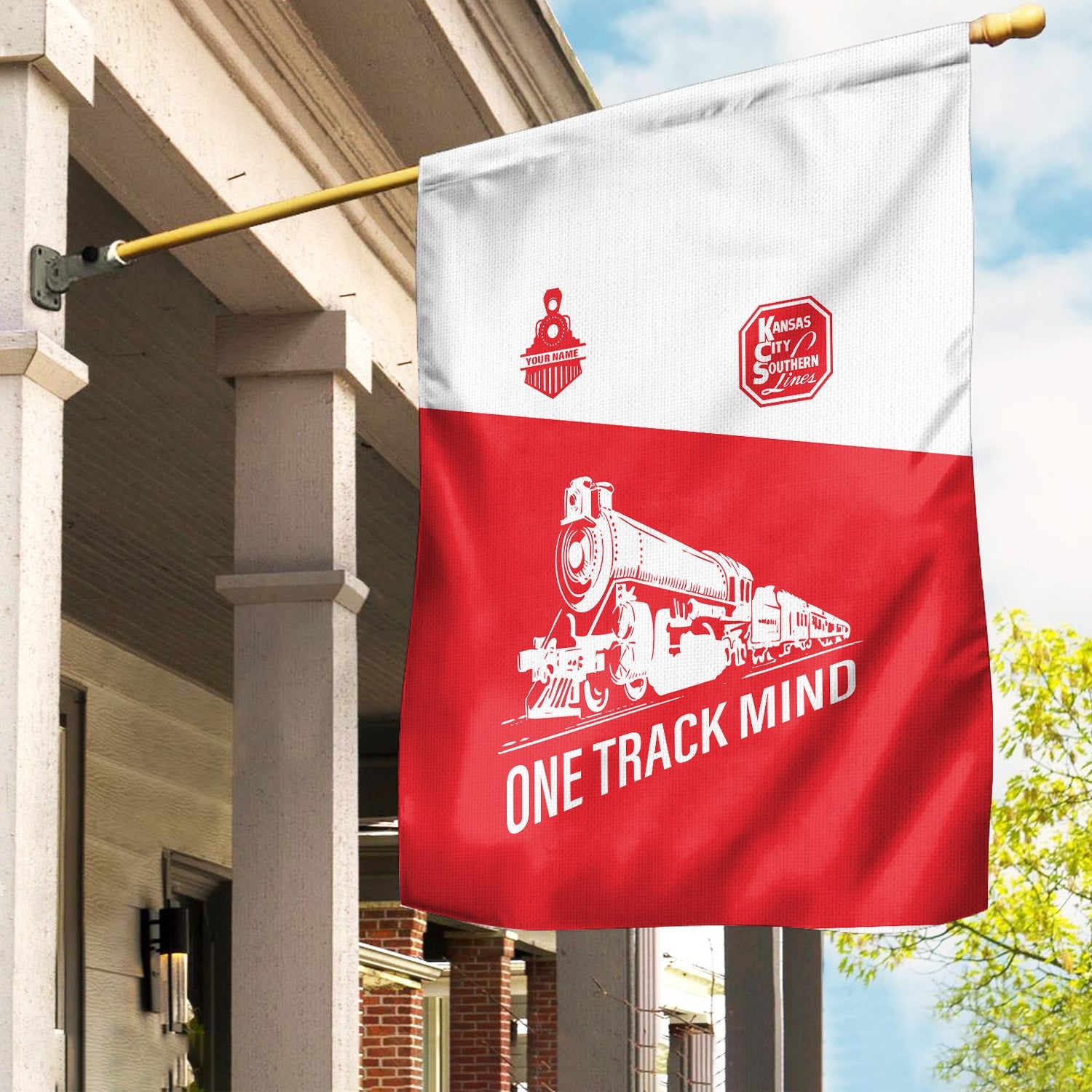 Railspirit Personalized Kansas City Southern Garden Flag One Track Mind Flag Gift Idea For Train Lover