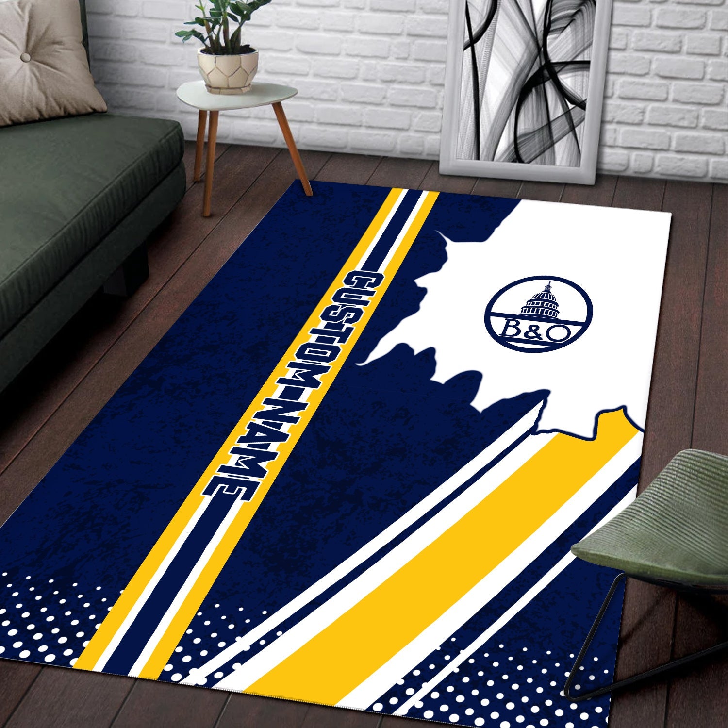 Railspirit Personalized Baltimore and Ohio Railroad Area Rug Vintage B&O All Over Printed Rug