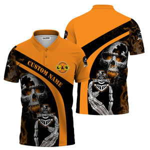 Railspirit Personalized Genesee & Wyoming Inc. Railroad Polo Shirt Flame Skull Design Train Shirt for Locomotive Fans