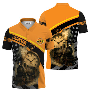 Railspirit Personalized Genesee & Wyoming Inc. Railroad Polo Shirt Classic Steam Engine With Retro Pocket Watch Shirt All Over Print