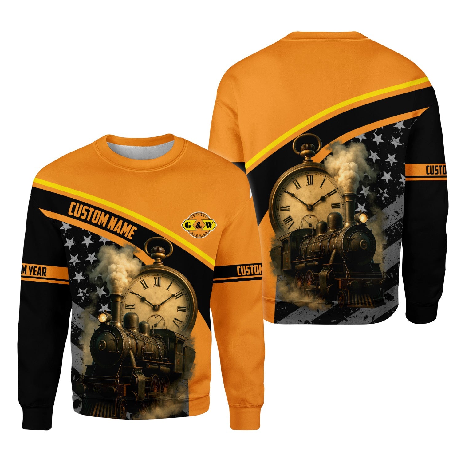 Railspirit Personalized Genesee & Wyoming Inc. Railroad Sweatshirt Classic Steam Engine With Retro Pocket Watch Shirt All Over Print