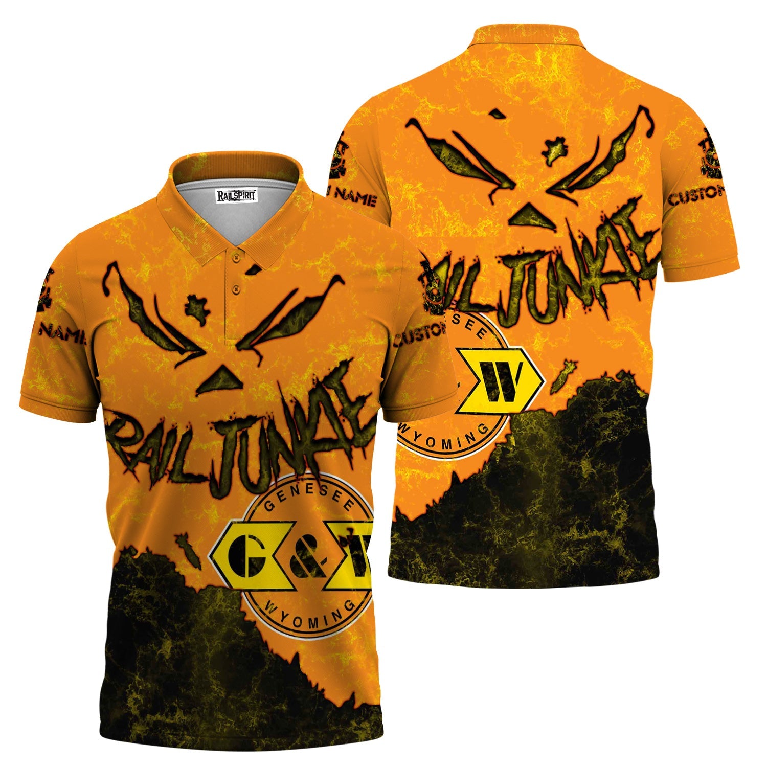 Railspirit Personalized Genesee & Wyoming Inc. Railroad Polo Shirt Torn Graphic Style Train Shirt For Rail Junkie