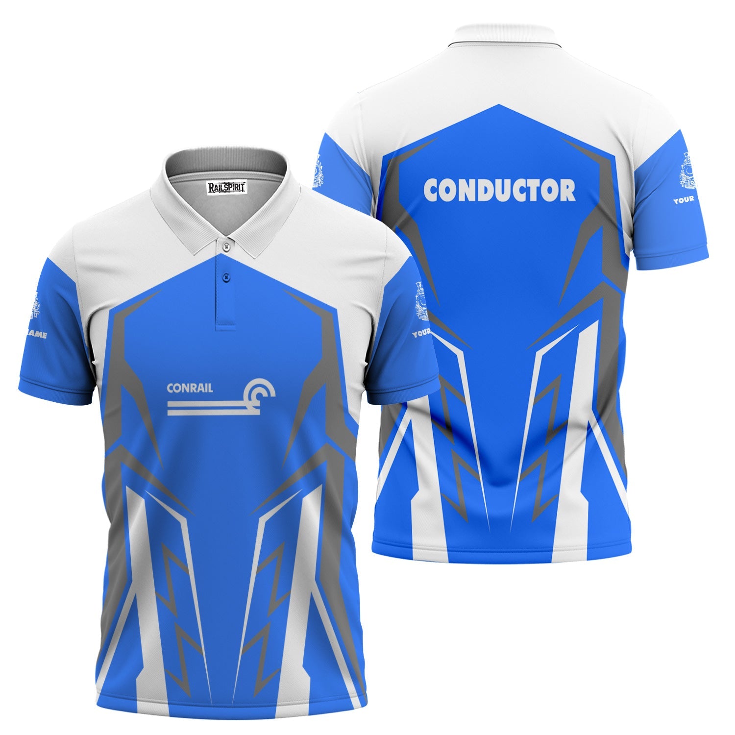 Railspirit Personalized Conrail Railroad Polo Shirt Futuristic Design with Custom Job Train Shirt