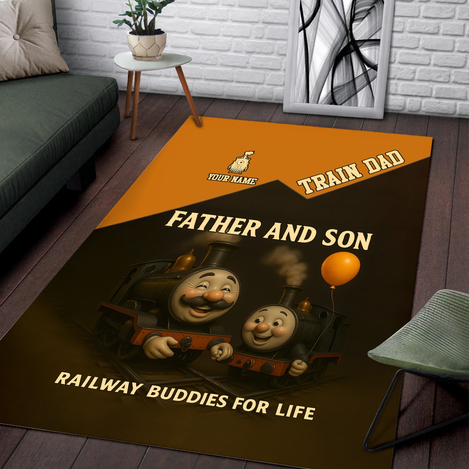 Railspirit Personalized Father And Son Railway Buddies For Life All Over Printed Rug