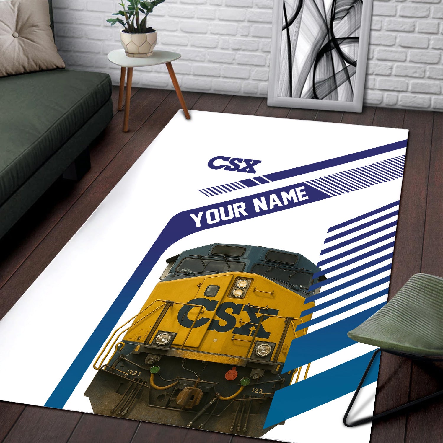 Railspirit Personalized CSX Transportation Railroad Area Rug CSX Engine Graphic Rug